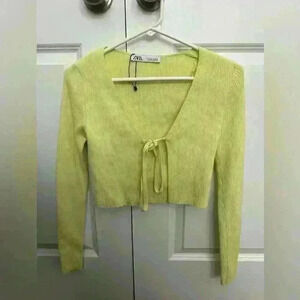 Zara Lime Green Wrap Tie Front Top Size S